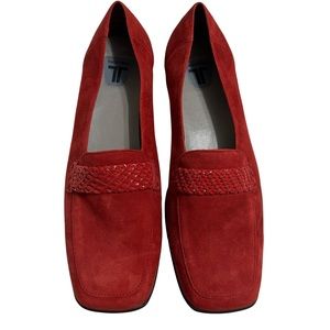 Trotters Red Suede Leather Loafers, square toe Women's Size 10